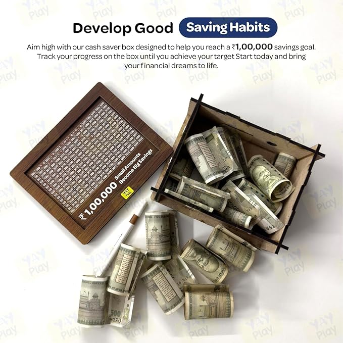 BUYHATKE™ 1 Lakh Savings Challenge Wooden Box